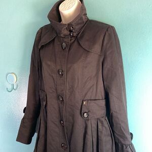 Guess Womens Size M Vintage Black Button Front Trench Coat - Great Details!